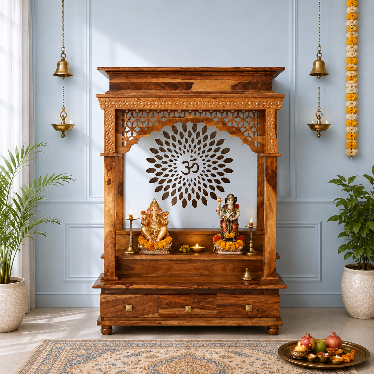Spiritual Grace Premium Wooden Mandir Cabinet with Traditional Craftsmanship