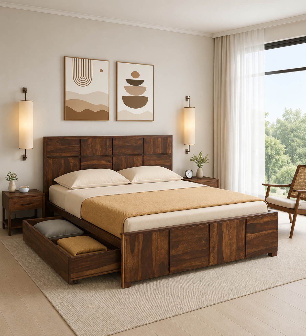 Stonewick Premium Handcrafted Wooden Platform Bed