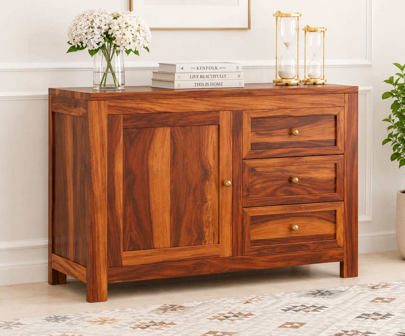 Timber Grove Solid Sheesham Wood Utility Cabinet in Walnut Finish