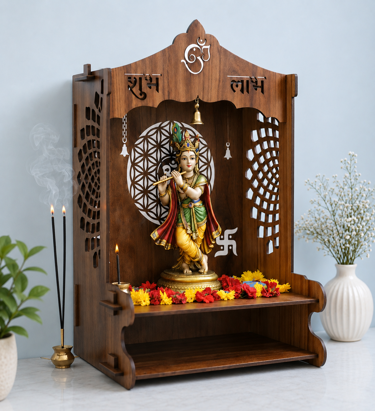 Timeless Devotion Luxury Sheesham Wood Temple Cabinet for Modern Homes