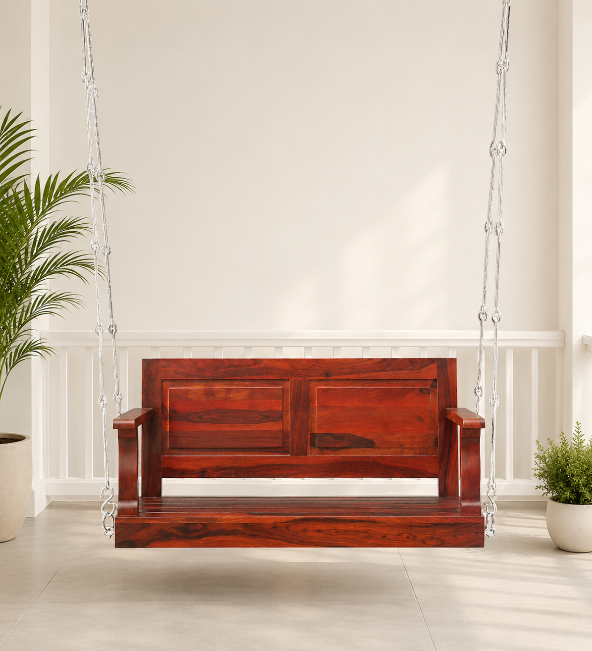 Tivora Handcrafted Wooden Swing with Plush Cushioned Seating