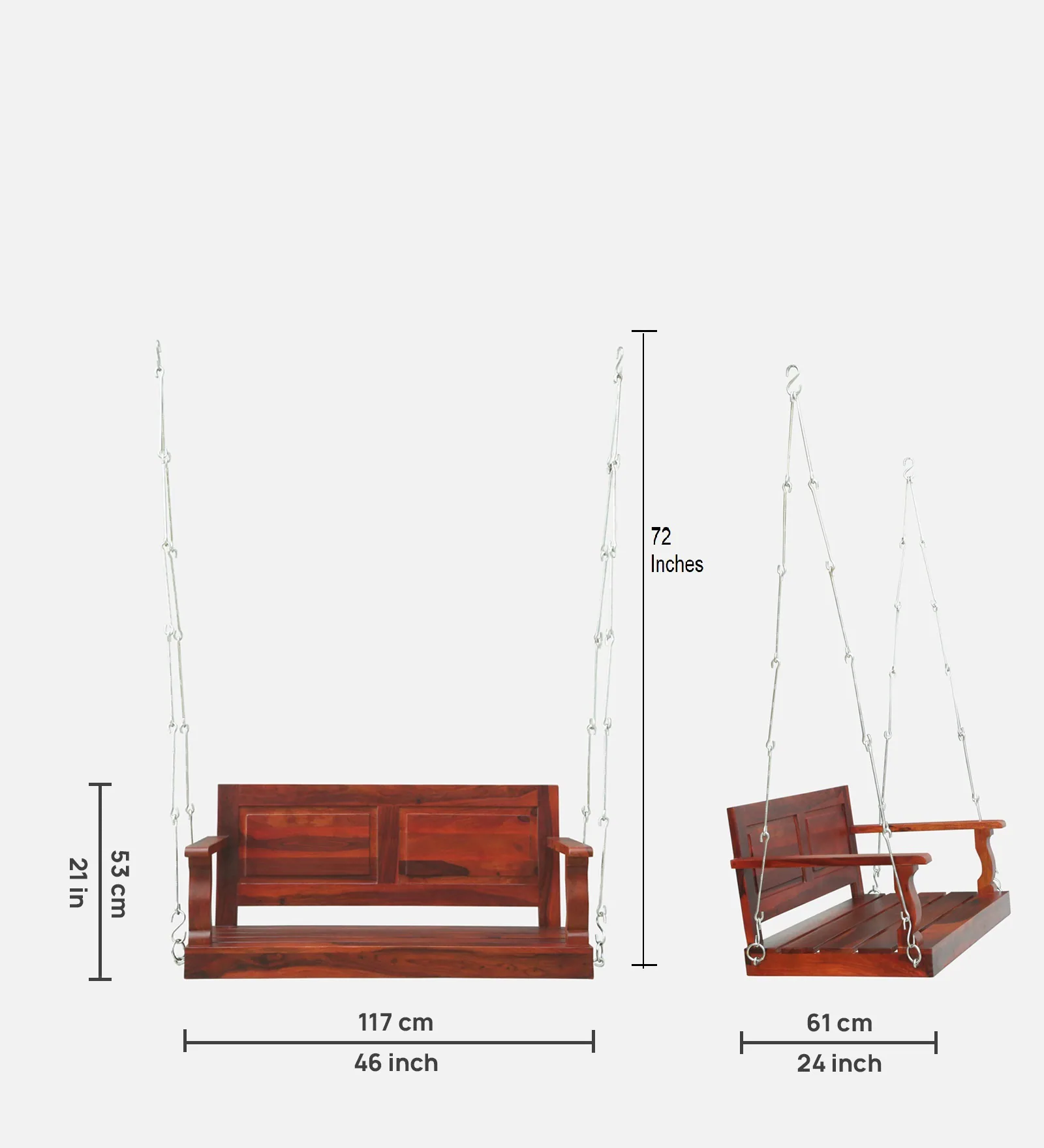 Tivora Handcrafted Wooden Swing with Plush Cushioned Seating - Image 4