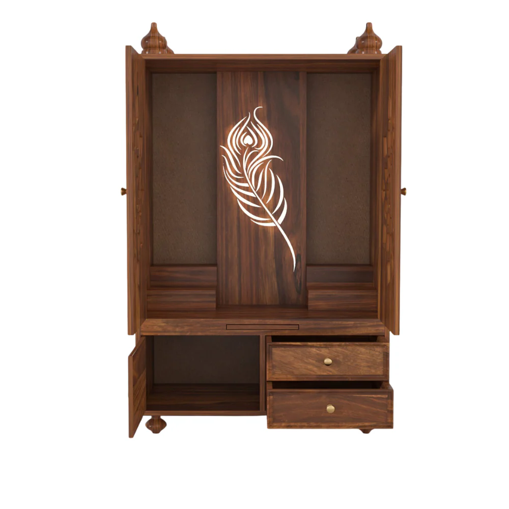 Traditional Majesty Solid Sheesham Wood Home Mandir with Cabinet Storage - Image 3
