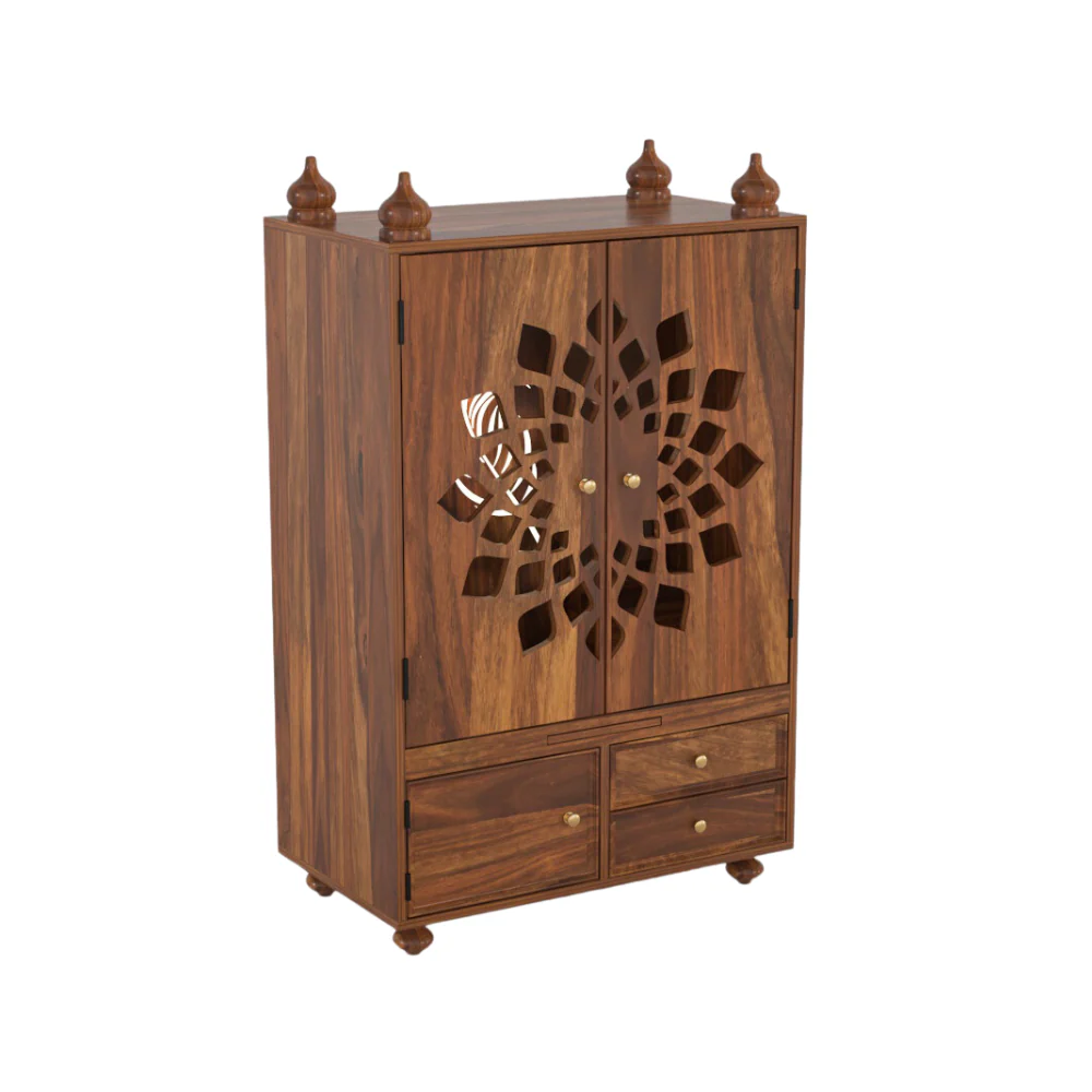Traditional Majesty Solid Sheesham Wood Home Mandir with Cabinet Storage - Image 5