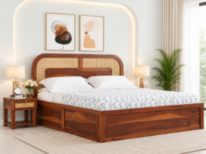 Trevoria Solid Sheesham Wood Bed in Natural Teak Finish