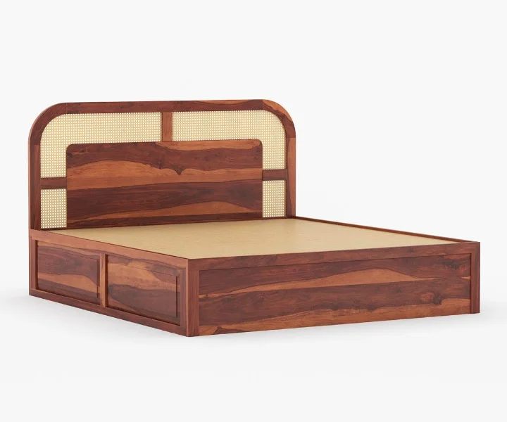 Trevoria Solid Sheesham Wood Bed in Natural Teak Finish - Image 5