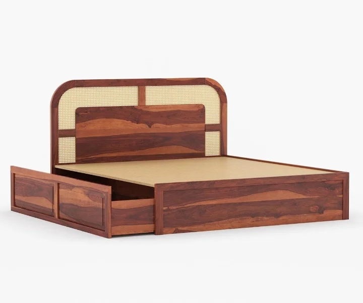 Trevoria Solid Sheesham Wood Bed in Natural Teak Finish - Image 6