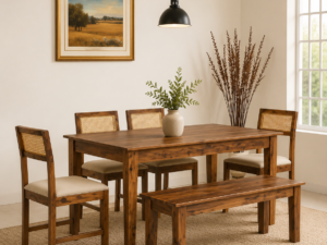 Trivano Solid Sheesham Wood 6 Seater Dining Table Set