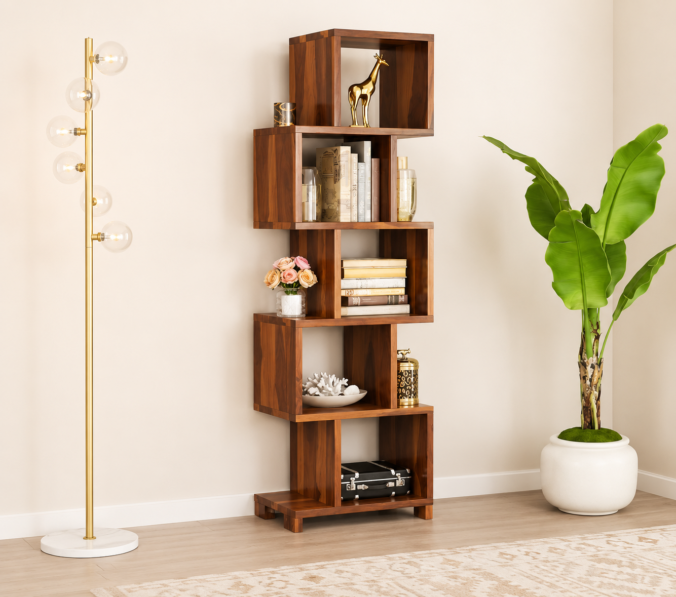 Urban Timber Solid Sheesham Wood Book Storage Shelf with Open Compartments