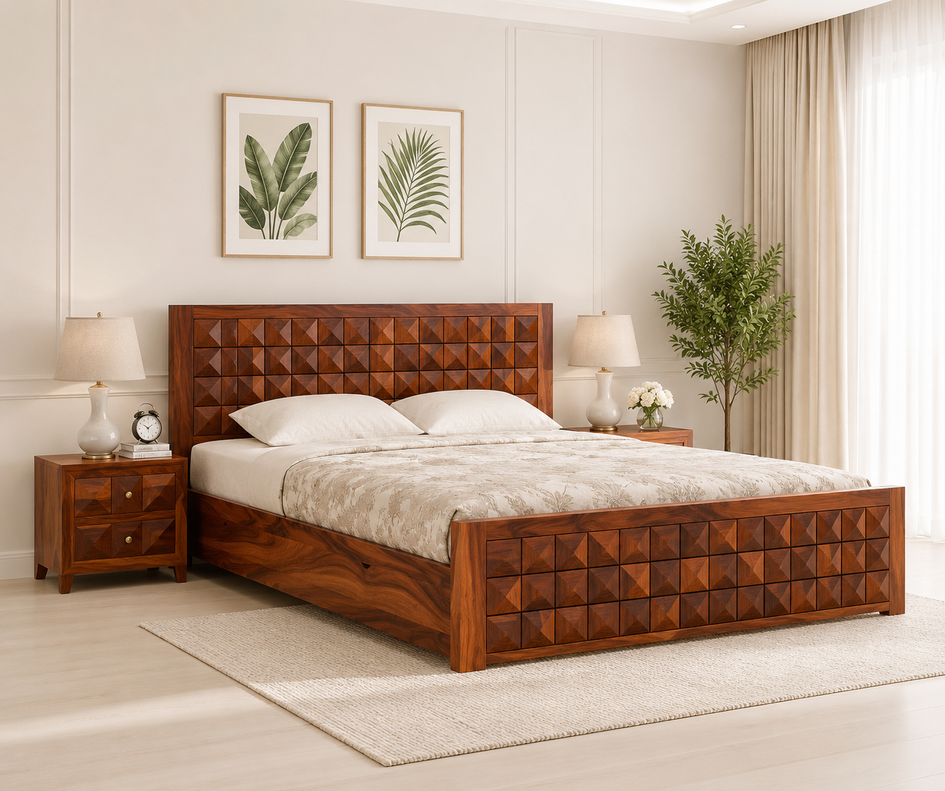Valencia Premium Sheesham Wood Bed with Box Storage