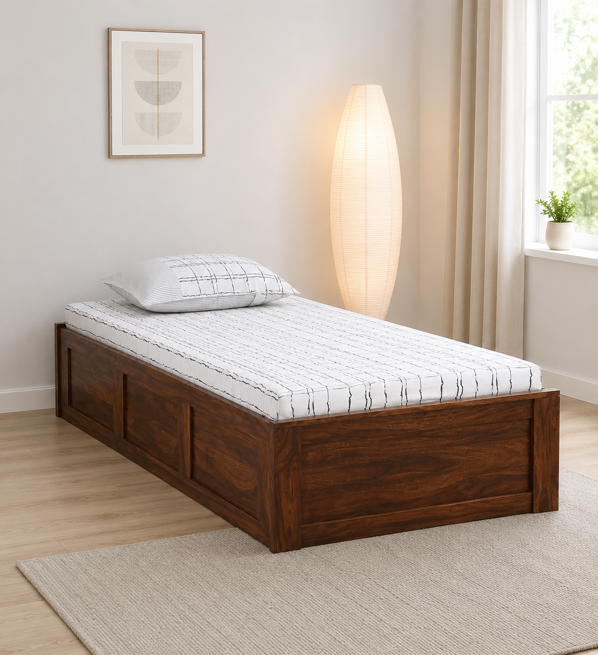 Valencia Premium Sheesham Wood Single Bed with Elegant Wooden Finish