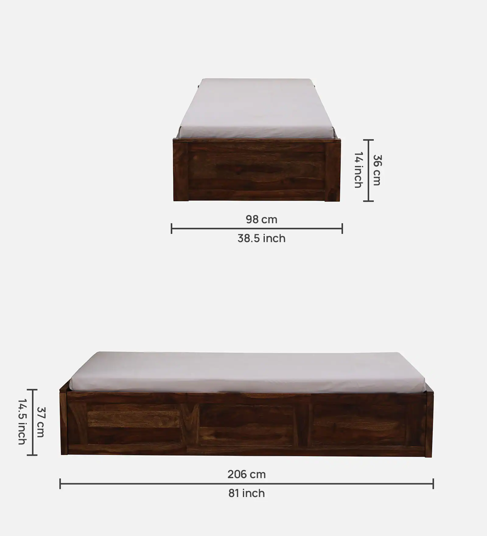 Valencia Premium Sheesham Wood Single Bed with Elegant Wooden Finish - Image 5