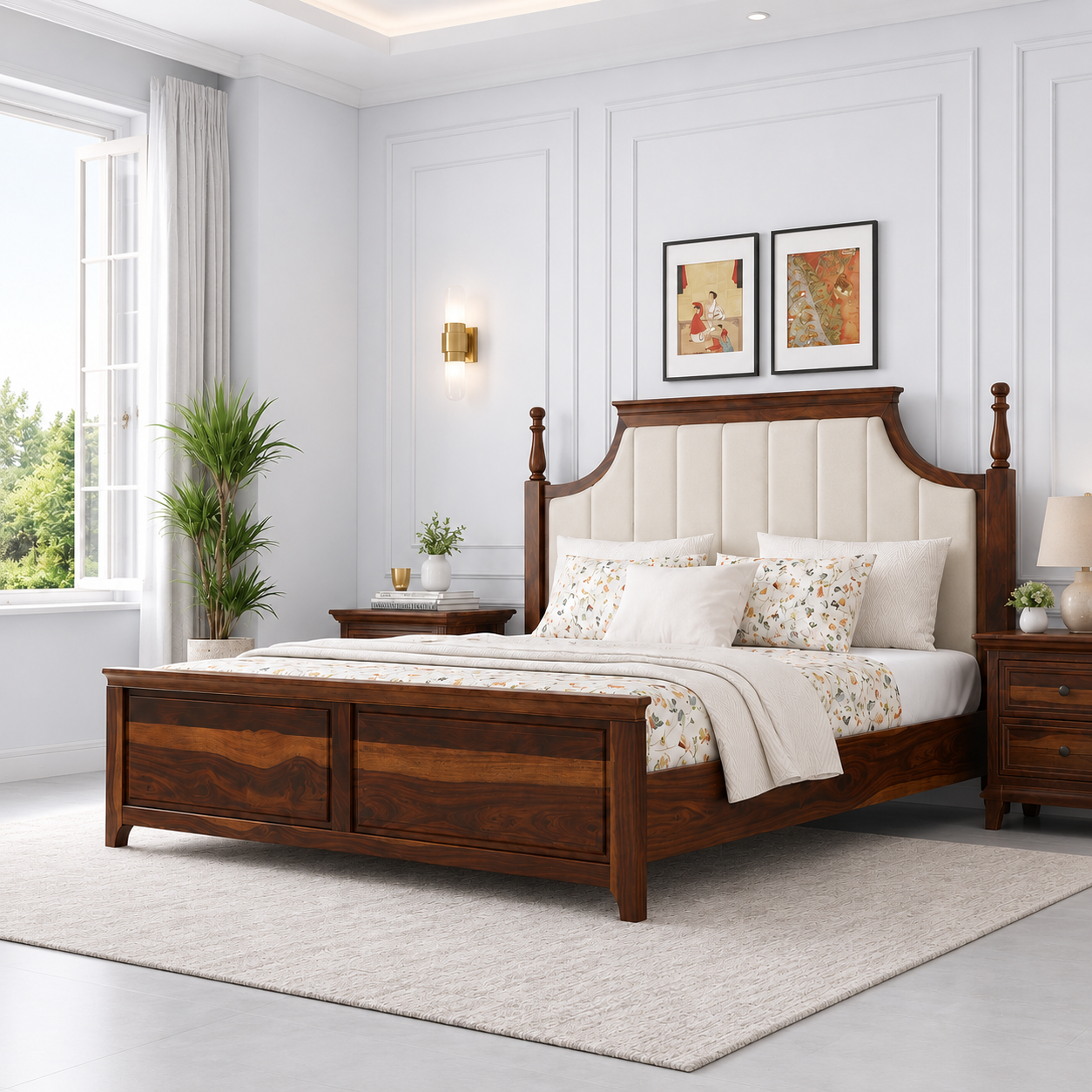 Valencia Premium Solid Wood Bed in Natural Honey Oak Finish