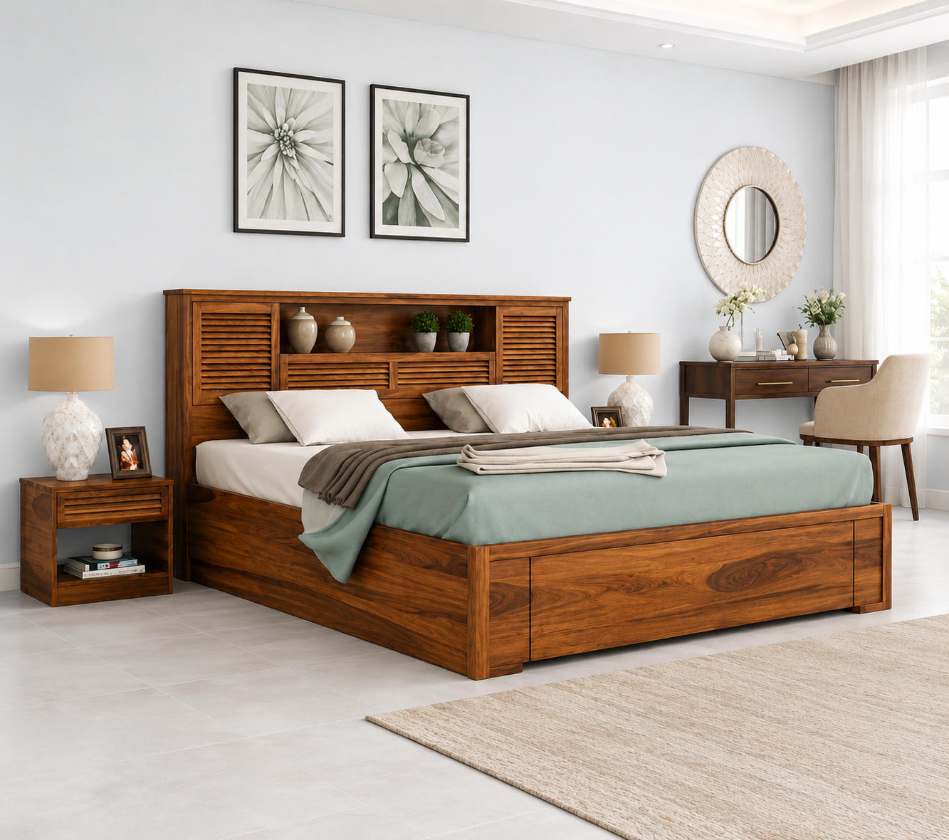 Valencia Premium Wooden Storage Bed with Spacious Box Storage