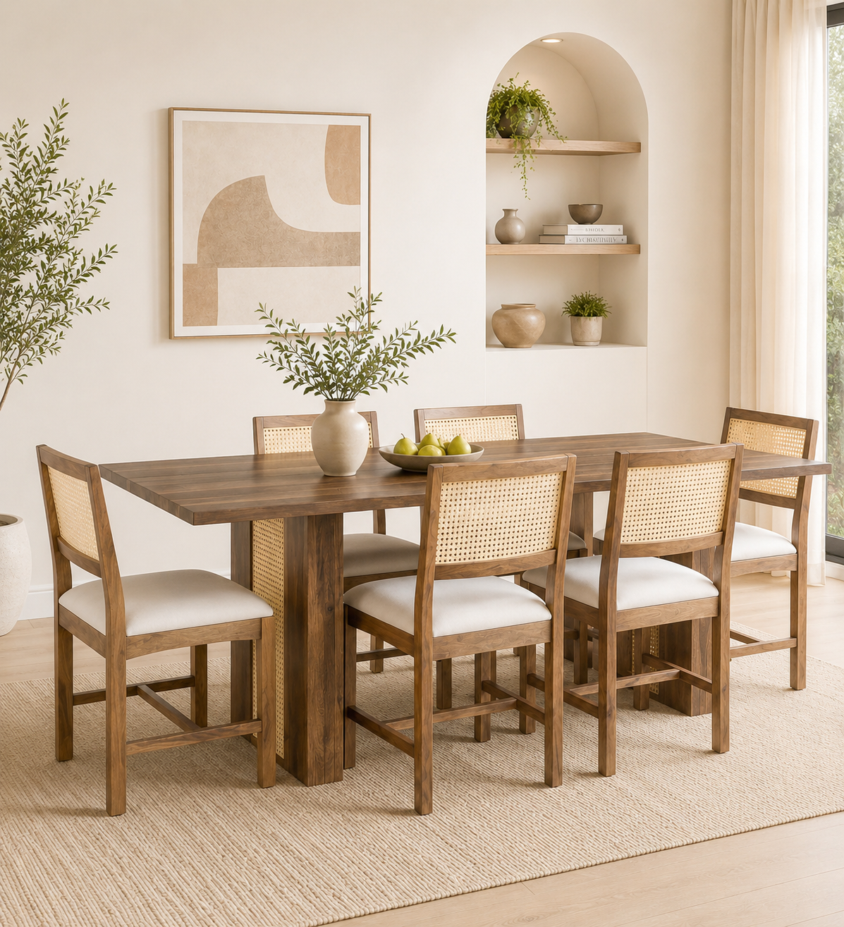 Vanora Solid Sheesham Wood 6 Seater Dining Table Set in Teak Finish