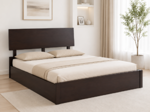 Vanya Sheesham Wood King Size Bed With Hydraulic Storage In Natural Teak Finish