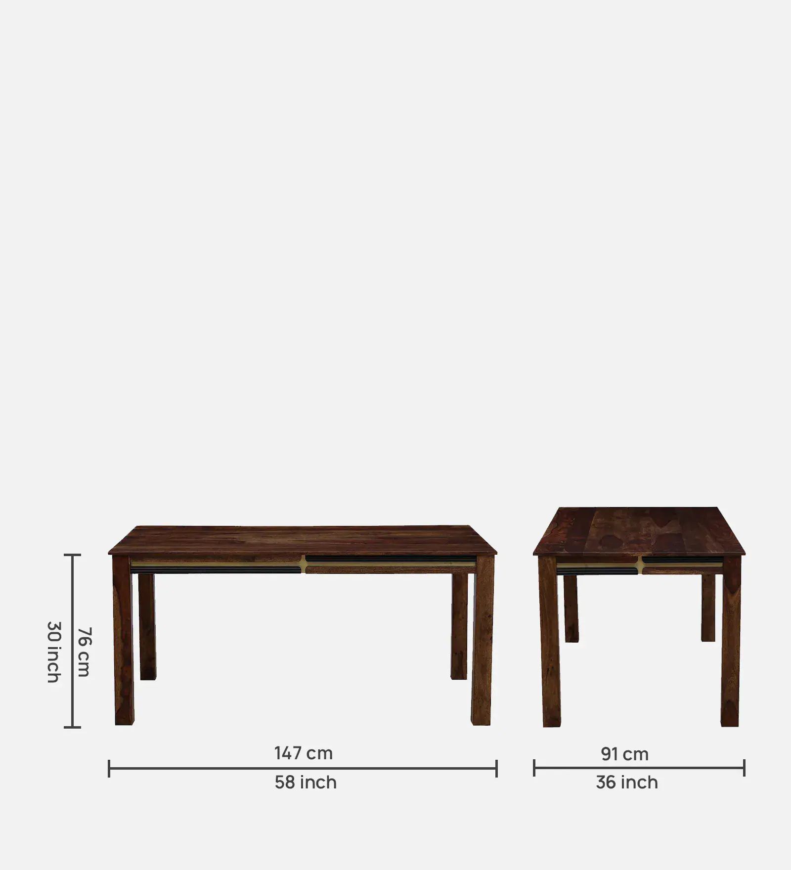 Varello Solid Sheesham Wood 6 Seater Dining Set with Fabric Chairs - Image 3