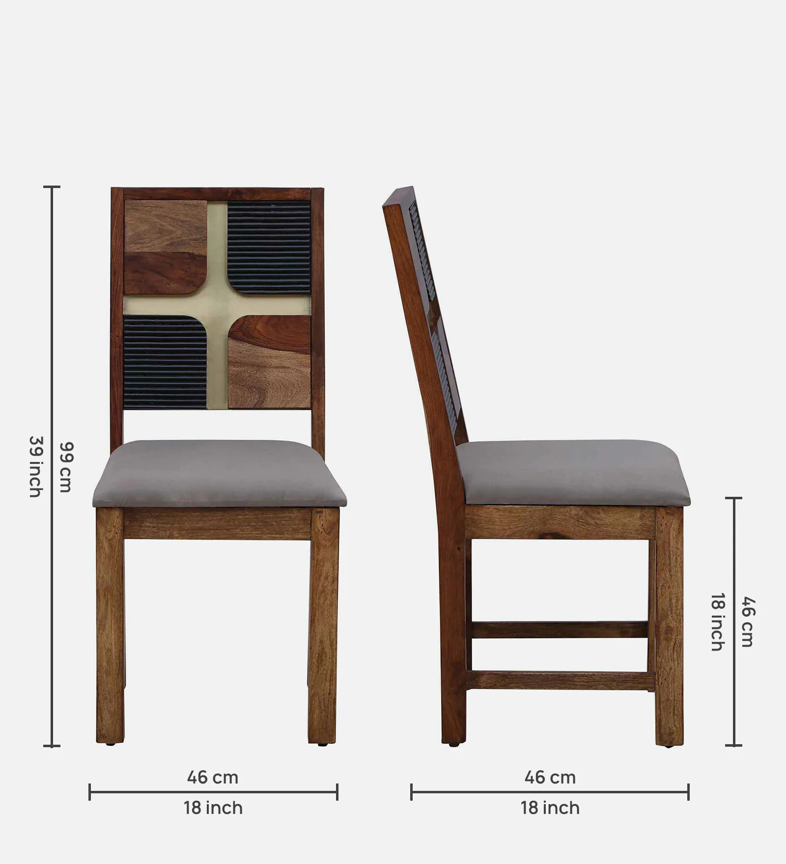 Varello Solid Sheesham Wood 6 Seater Dining Set with Fabric Chairs - Image 6