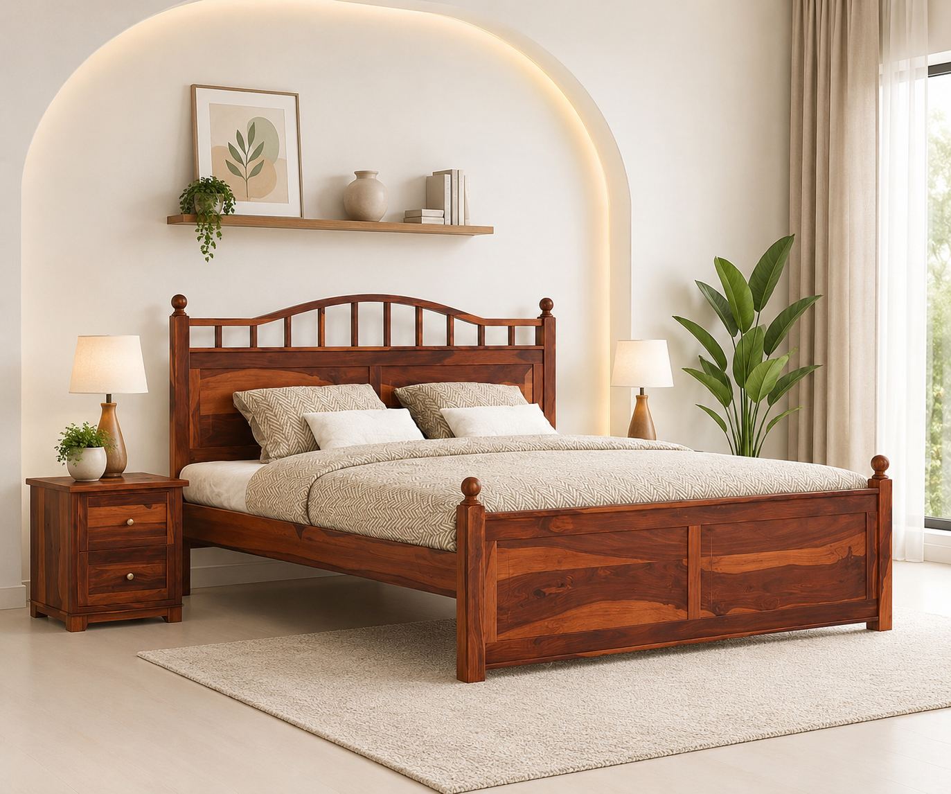 Vellario Solid Wood Bed with Spacious and Sturdy Construction