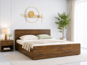 Velmora Premium Solid Wood Bed with Contemporary Design in Honey Oak Finish