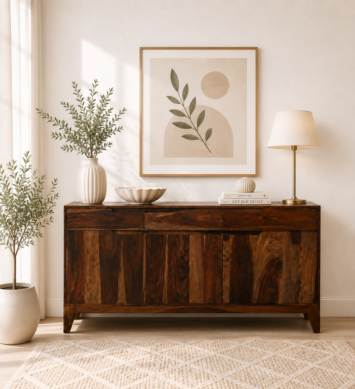 Velmora Solid Wood Modern Storage Cabinet in Provincial Teak Finish