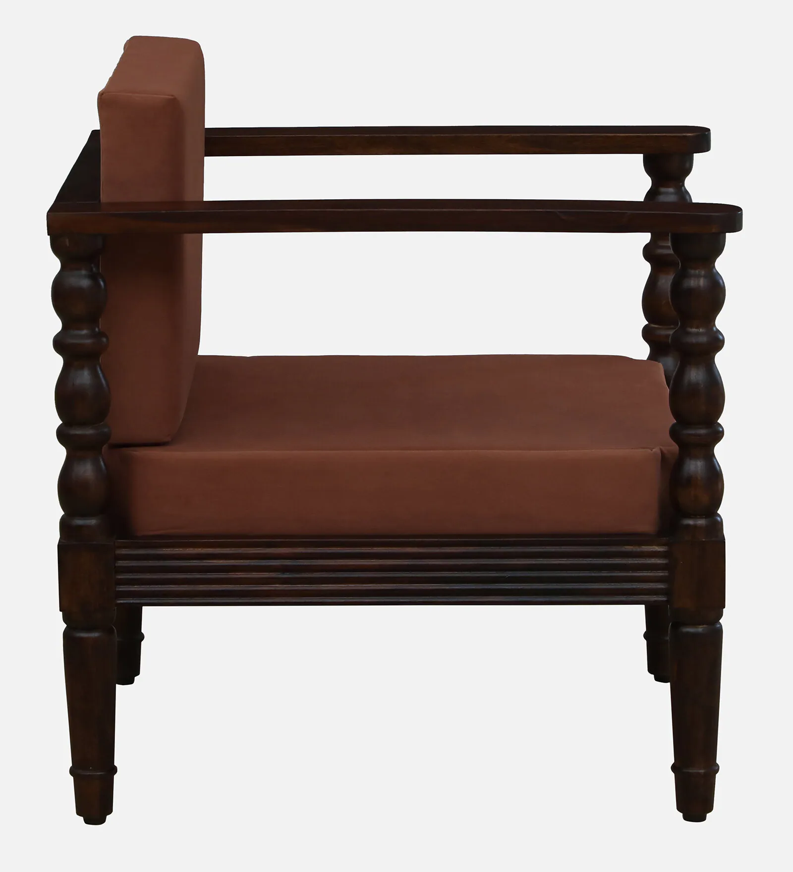 Velora Sheesham Wood Upholstered 1 Seater Sofa in Provincial Teak Finish - Image 5