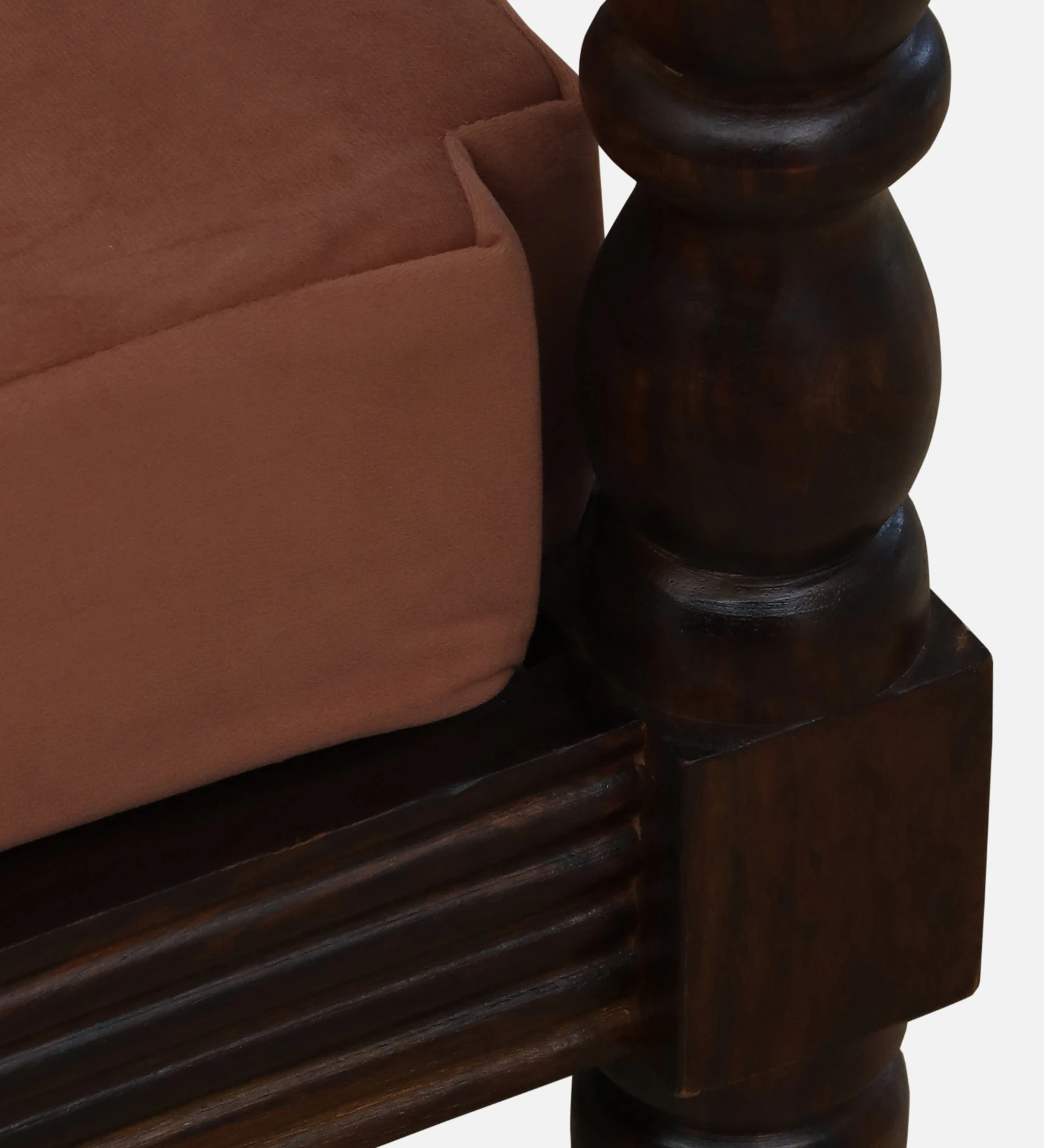 Velora Sheesham Wood Upholstered 1 Seater Sofa in Provincial Teak Finish - Image 6