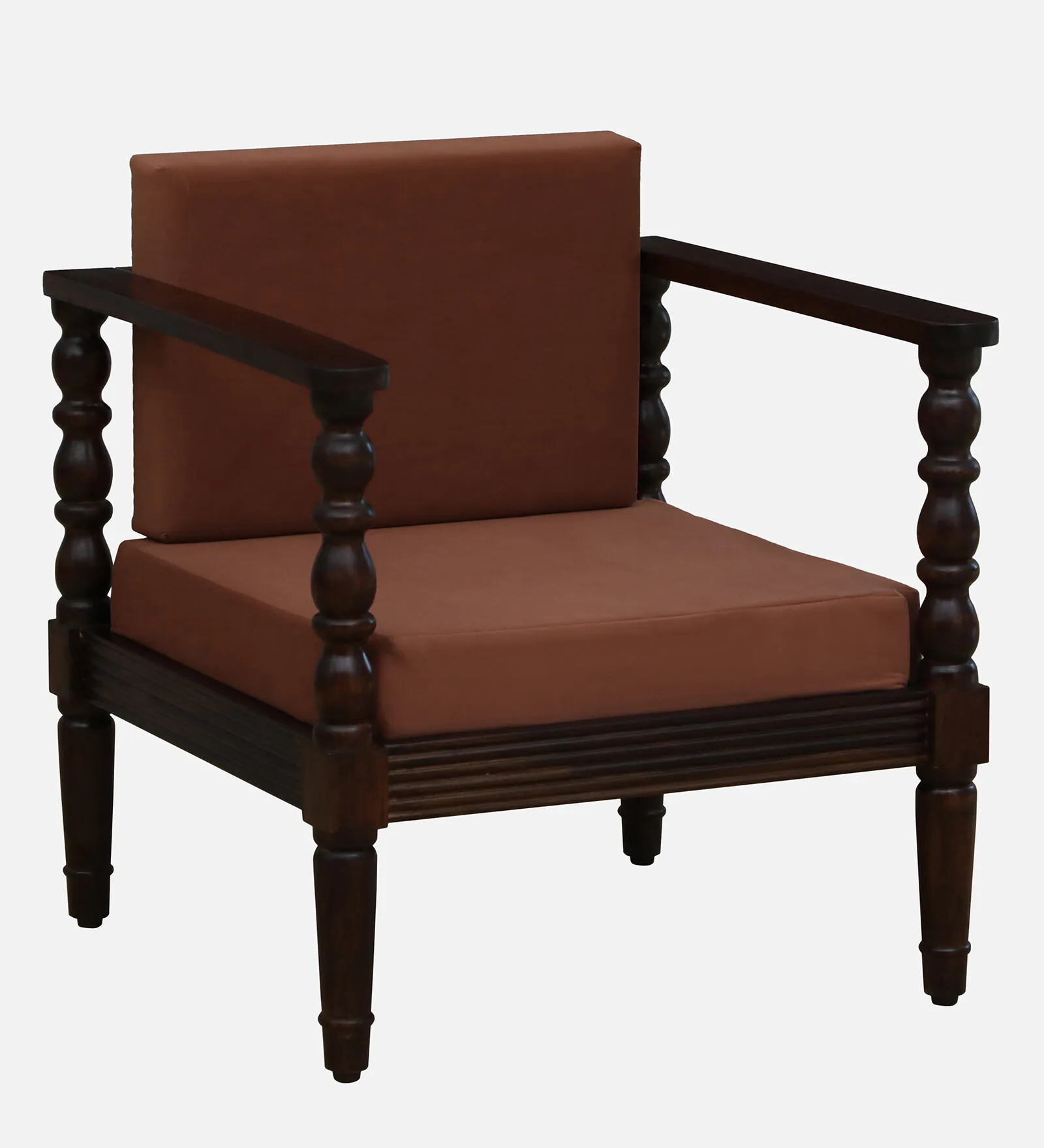 Velora Sheesham Wood Upholstered 1 Seater Sofa in Provincial Teak Finish - Image 7
