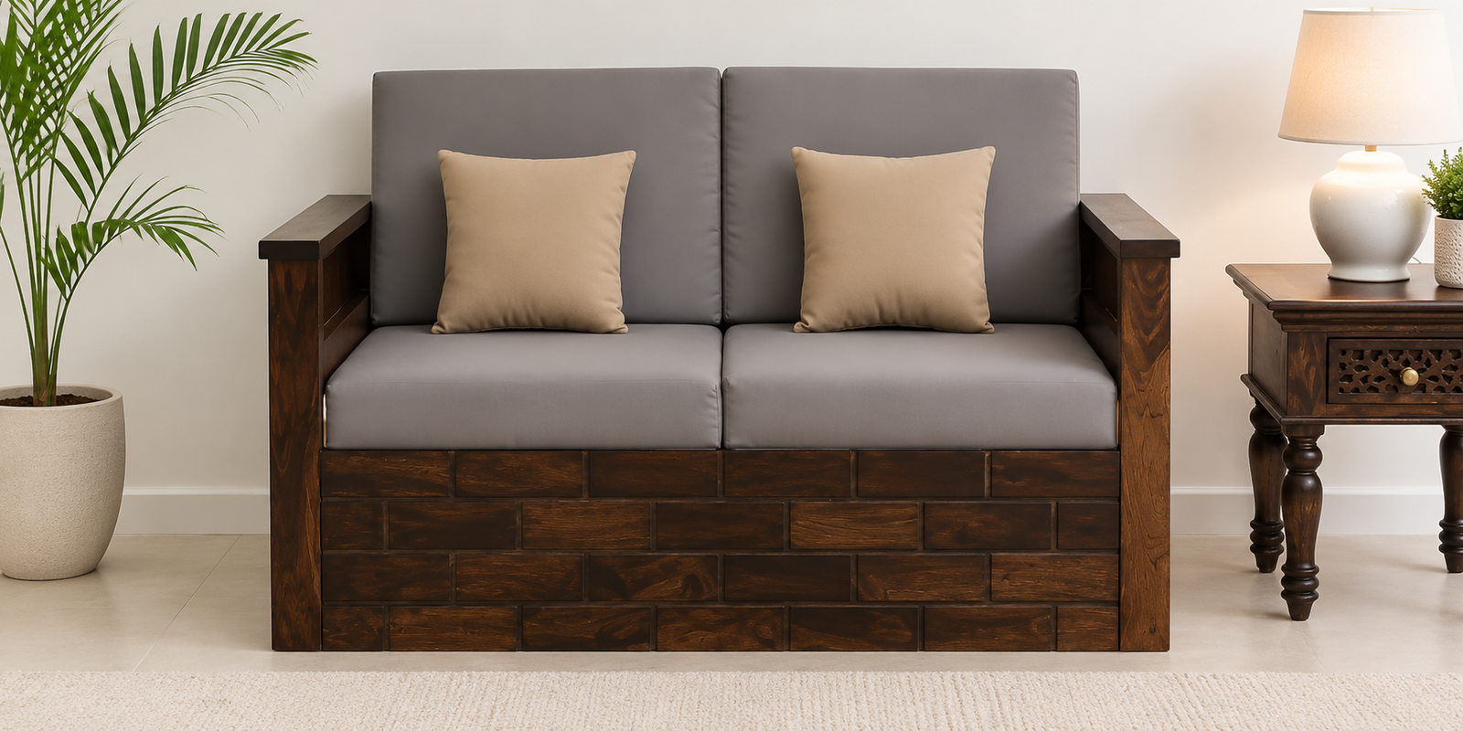 Veloria Classic Wooden 2 Seater Sofa with Premium Upholstery Finish