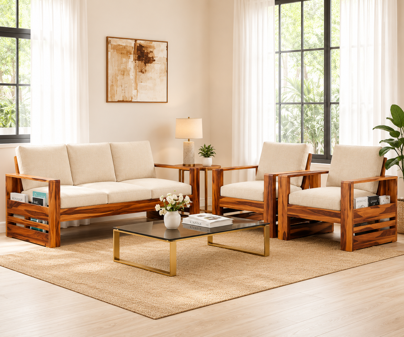 Verdora Premium Solid Sheesham Wood Living Room Sofa Set