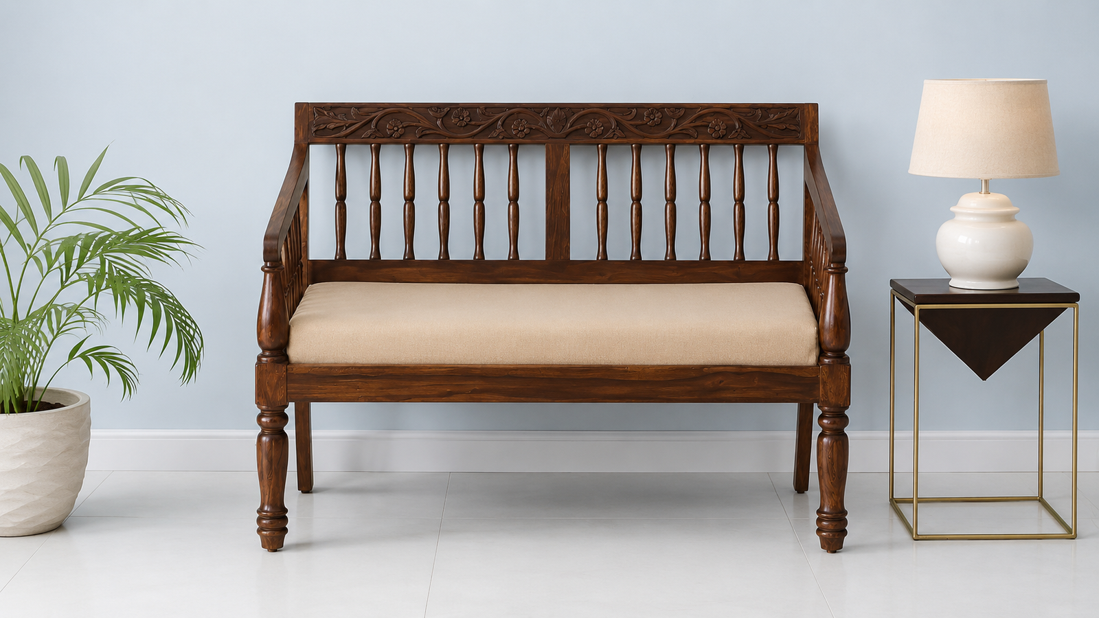 Verona Classic Sheesham Wood 2 Seater Lounge Sofa in Walnut Finish - Image 2