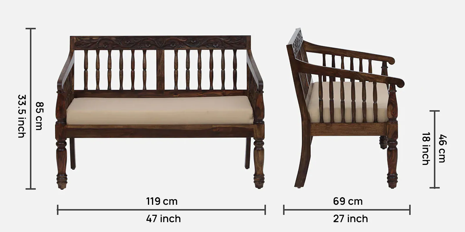 Verona Classic Sheesham Wood 2 Seater Lounge Sofa in Walnut Finish - Image 3