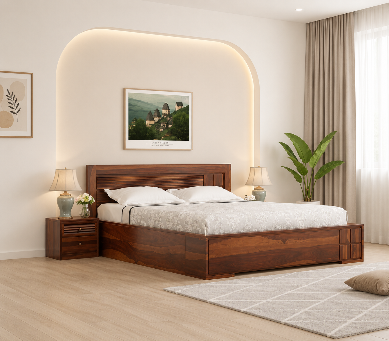 Verona Classic Sheesham Wood Bed with Spacious Box Storage