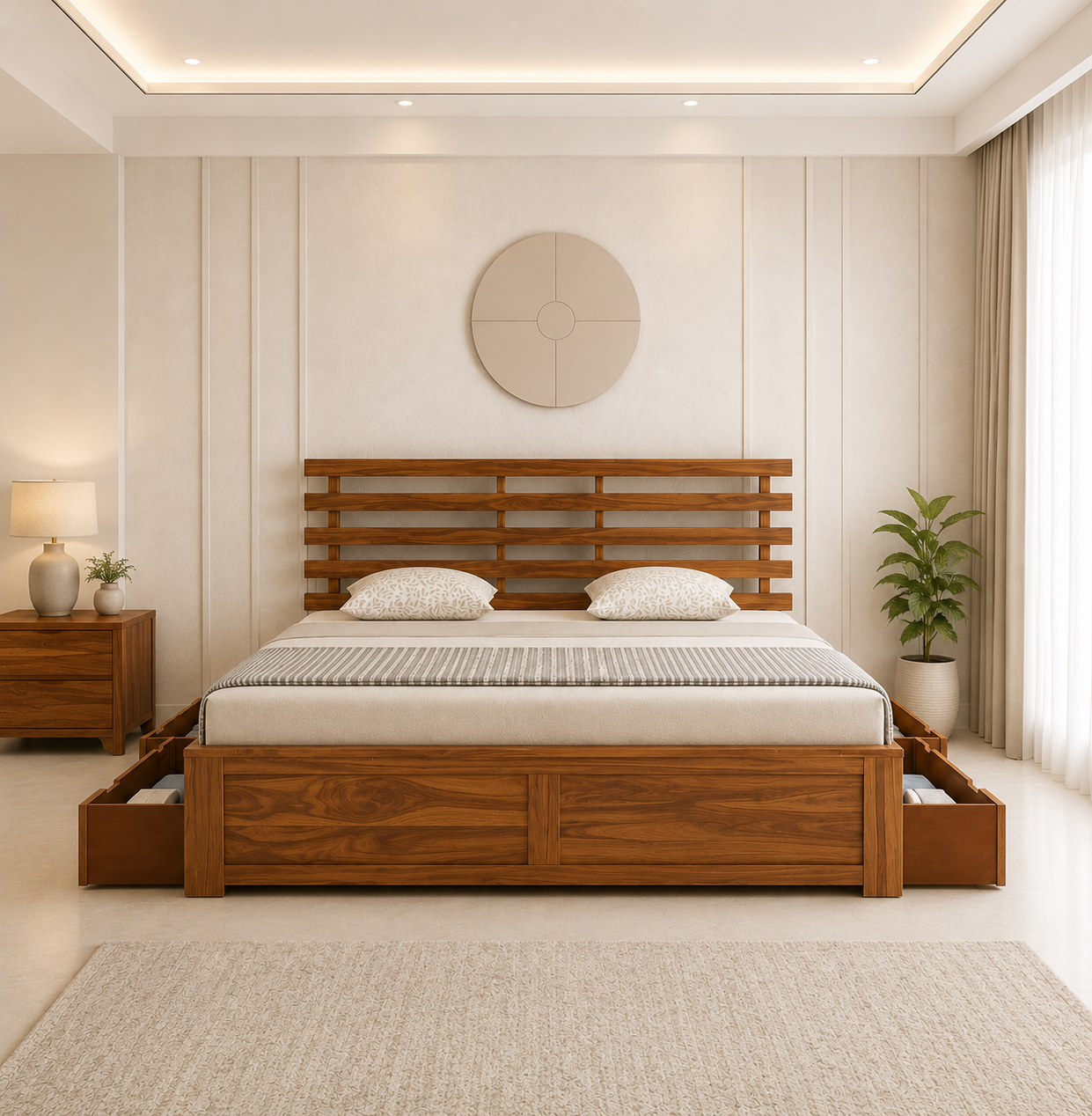Verona Premium Sheesham Wood Bed with Contemporary Wooden Design