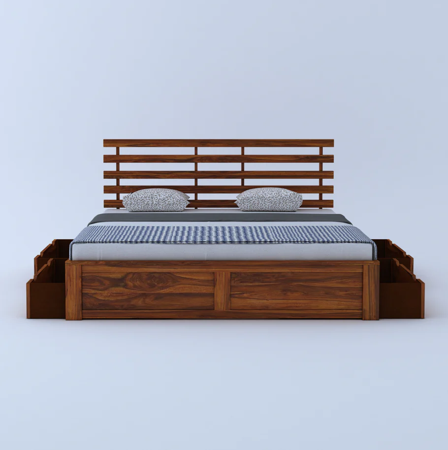 Verona Premium Sheesham Wood Bed with Contemporary Wooden Design - Image 2