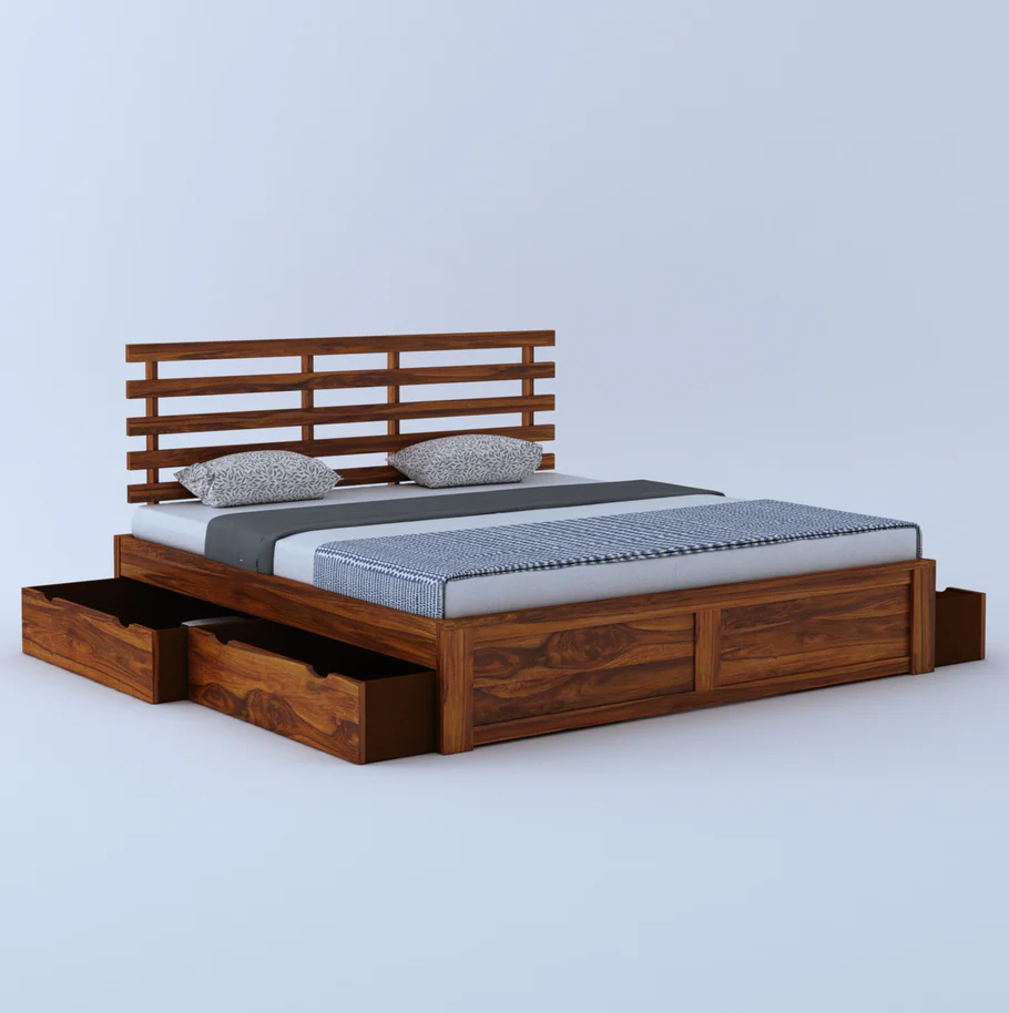 Verona Premium Sheesham Wood Bed with Contemporary Wooden Design - Image 3