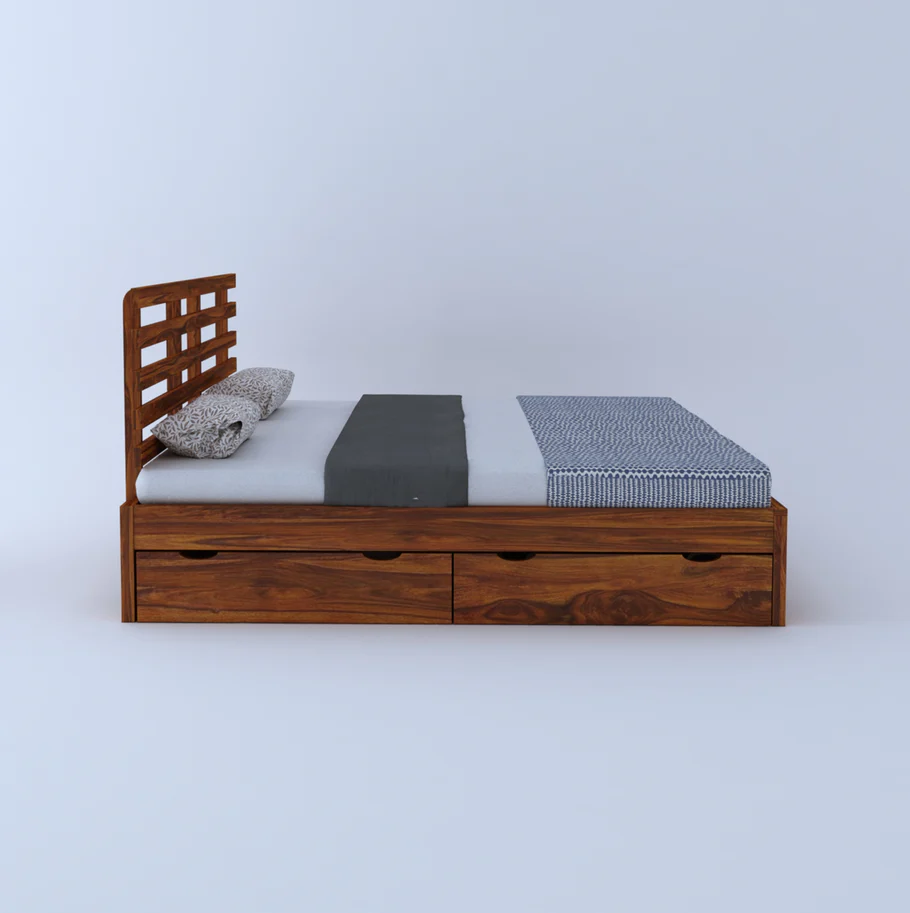 Verona Premium Sheesham Wood Bed with Contemporary Wooden Design - Image 4