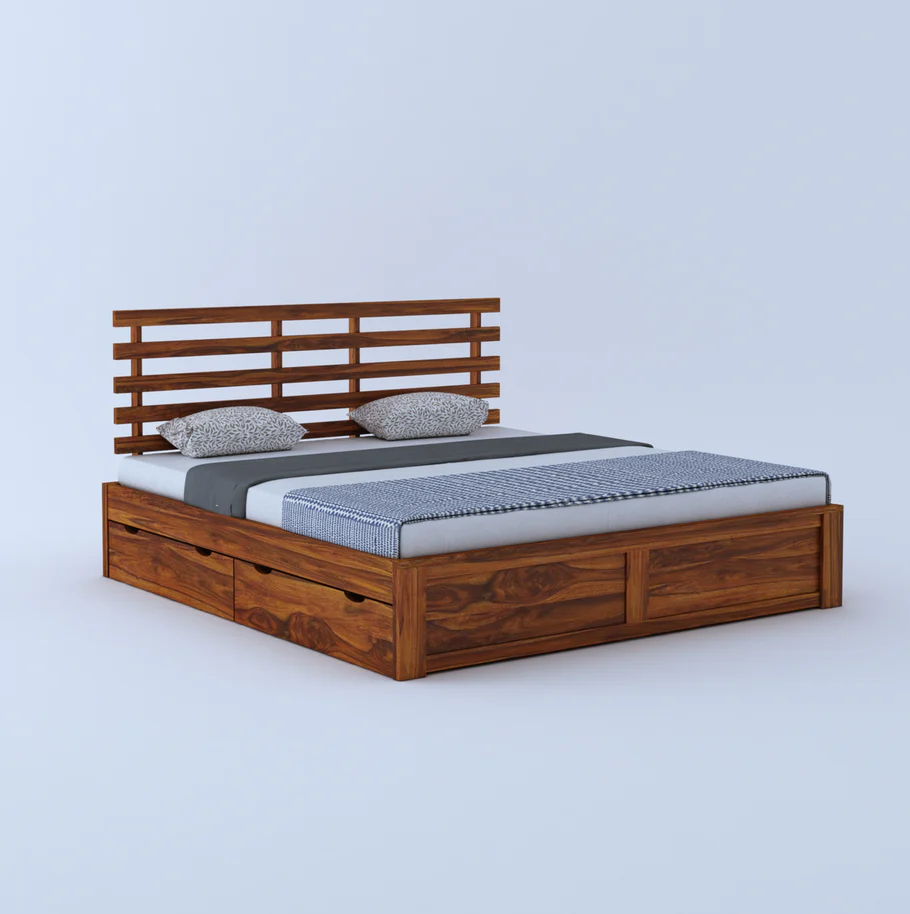 Verona Premium Sheesham Wood Bed with Contemporary Wooden Design - Image 5