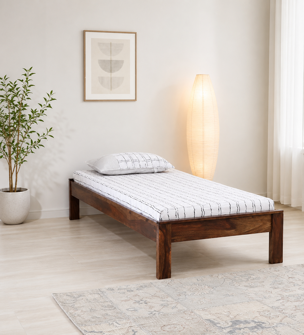 Verona Solid Sheesham Wood Single Bed with Contemporary Design
