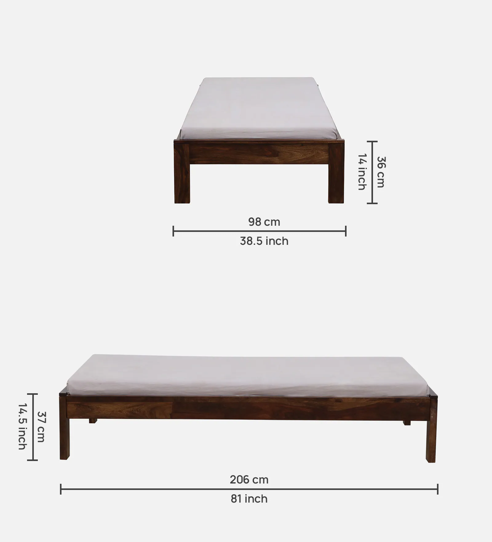 Verona Solid Sheesham Wood Single Bed with Contemporary Design - Image 5