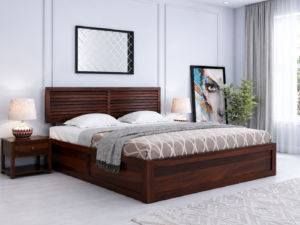 Verona Solid Sheesham Wood Storage Bed in Elegant Walnut Finish