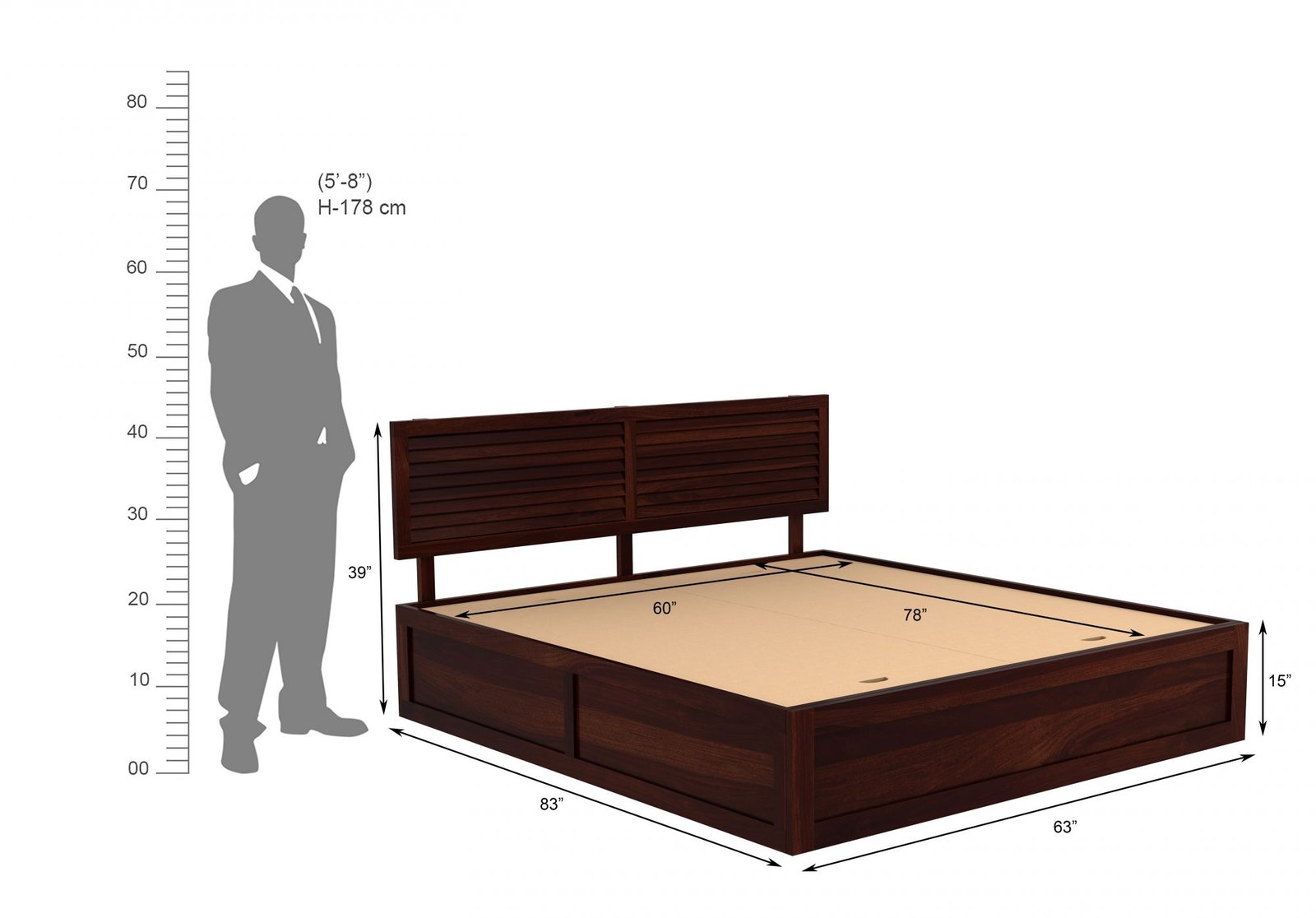 Verona Solid Sheesham Wood Storage Bed in Elegant Walnut Finish - Image 2