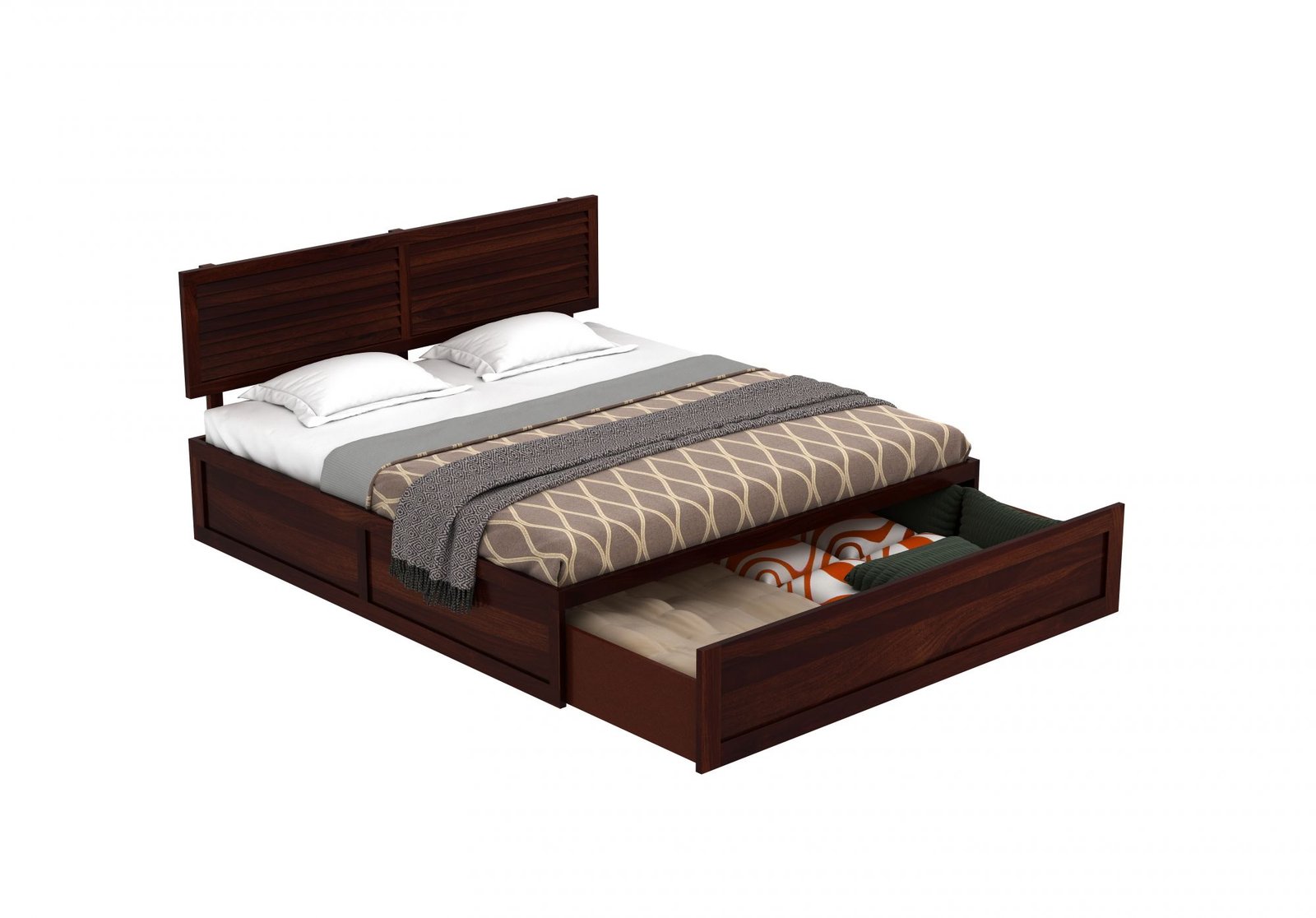 Verona Solid Sheesham Wood Storage Bed in Elegant Walnut Finish - Image 5
