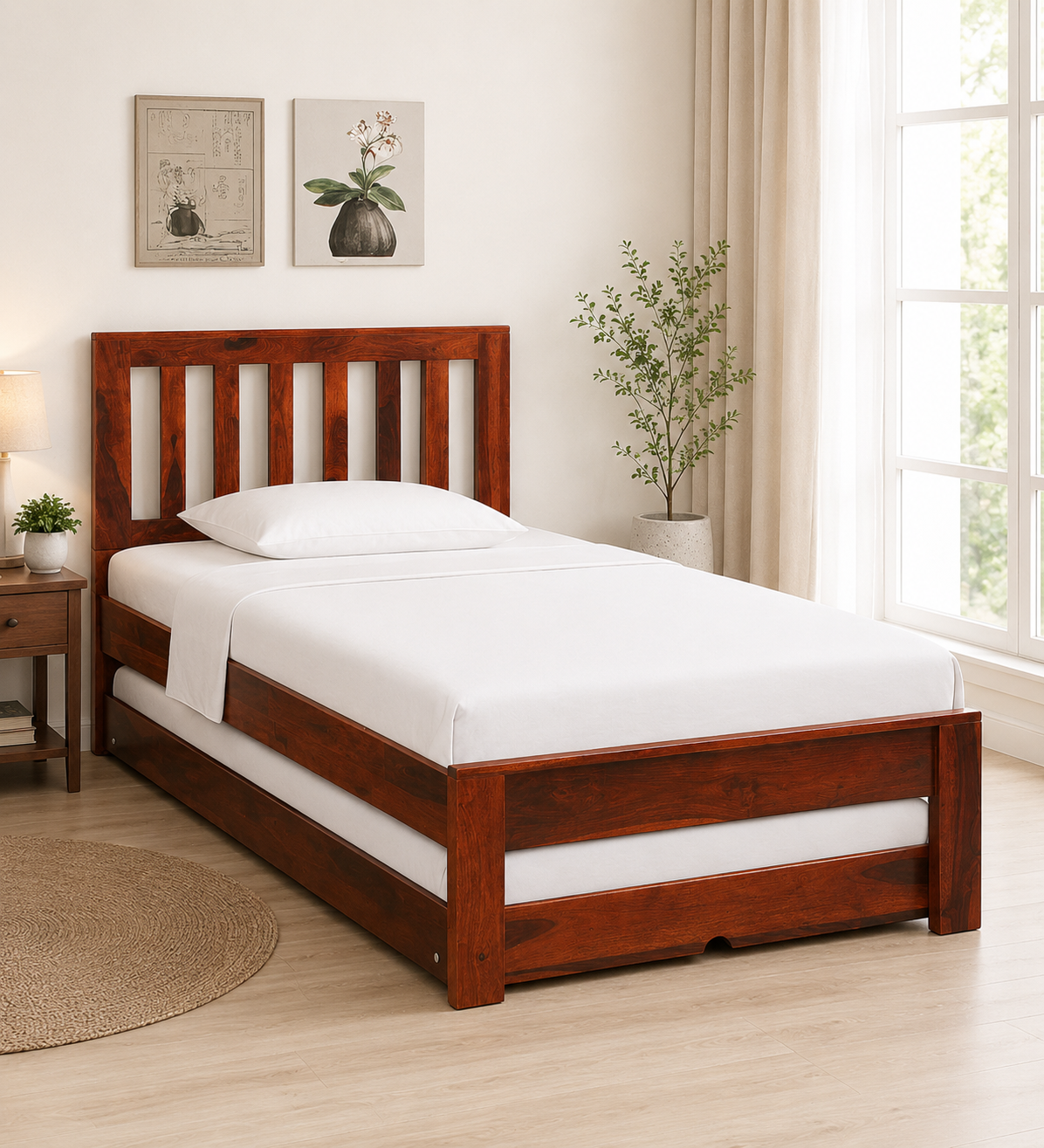 Vienna Luxury Solid Wood Single Bed in Natural Finish