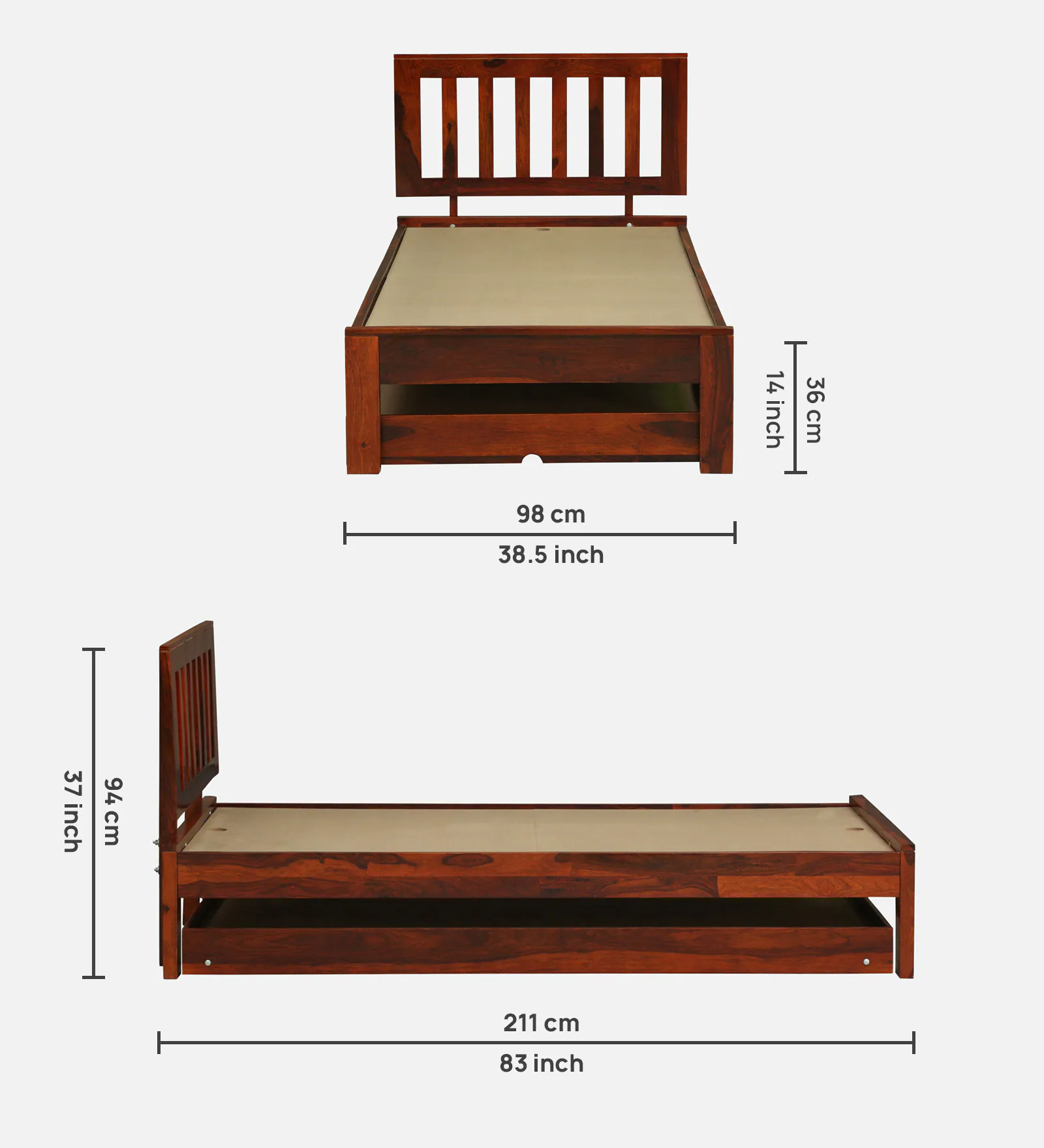 Vienna Luxury Solid Wood Single Bed in Natural Finish - Image 7