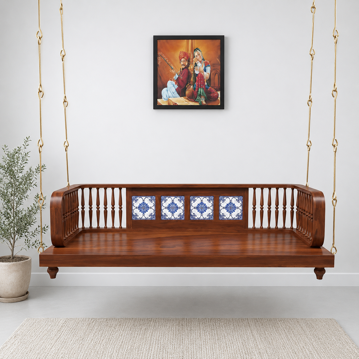 Vihana Luxury Solid Sheesham Wood Wooden Swing for Living Room