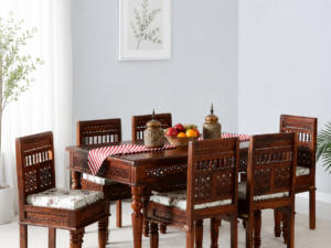 Weston Solid Sheesham Wood 6 Seater Dining Set in Teak Finish