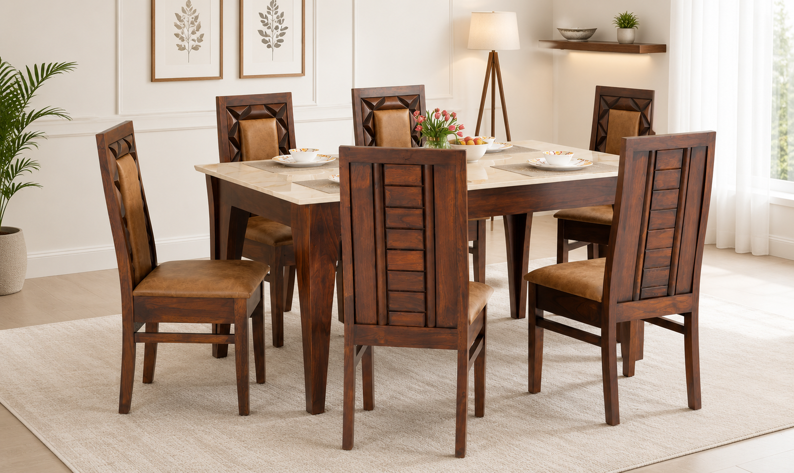 Winslow Sheesham Wood 6 Seater Dining Set In Scratch Resistant Antique Teak Finish With Bench