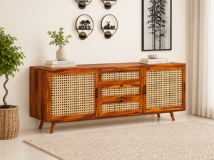 Woodcrest Solid Sheesham Wood Multi Utility Cabinet in Teak Finish