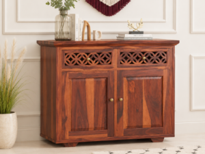 Woodhaven Solid Sheesham Wood Utility Cabinet in Honey Oak Finish